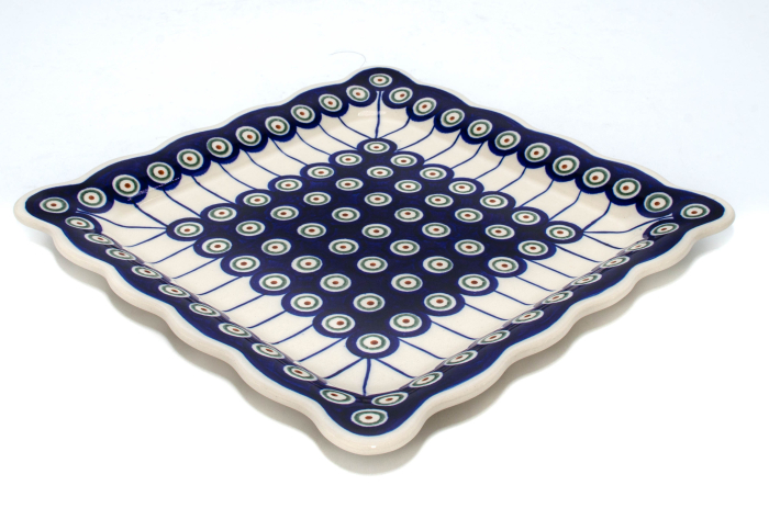 Farfurie patrata mare Peacock Eyes, ceramica smaltuita, pictata manual, 23,8 x 23,8 cm [6]