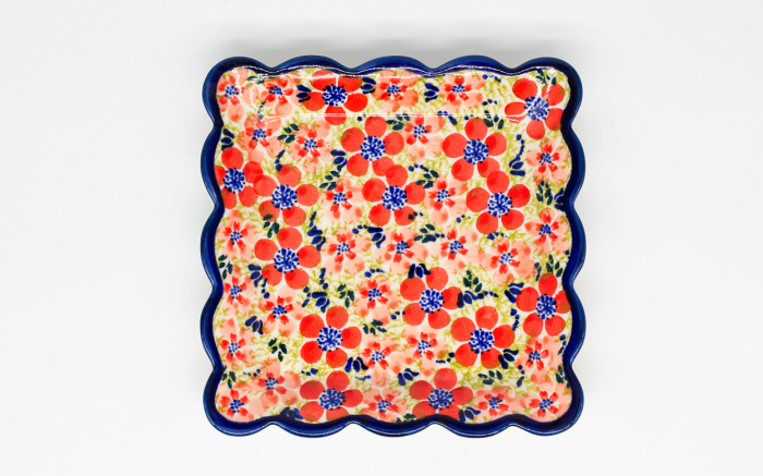 Farfurie patrata mica Fire Poppies, ceramica smaltuita, pictata manual, 16,4 x 16,4 cm [4]