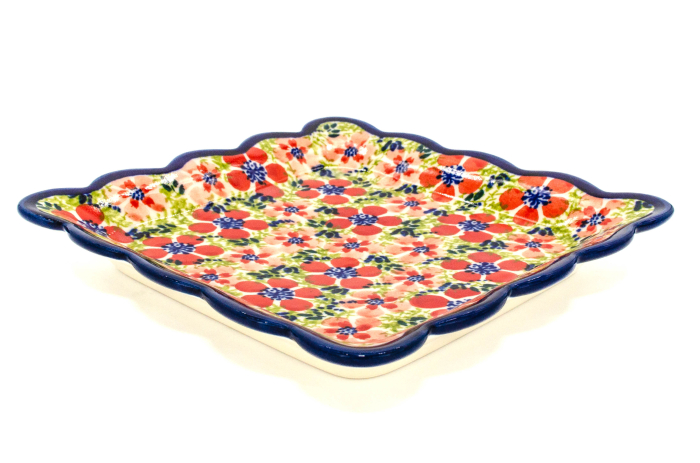 Farfurie patrata mica Fire Poppies, ceramica smaltuita, pictata manual, 16,4 x 16,4 cm [2]