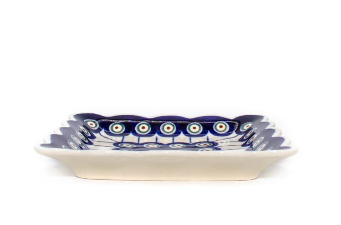 Farfurie patrata Peacock Eyes, ceramica smaltuita, pictata manual, 16,4 x 16,4 cm [4]