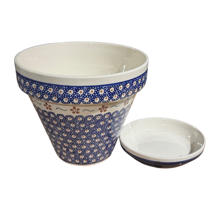 Ghiveci cu farfurie  Flowery ceramica smaltuita, pictat manual [3]