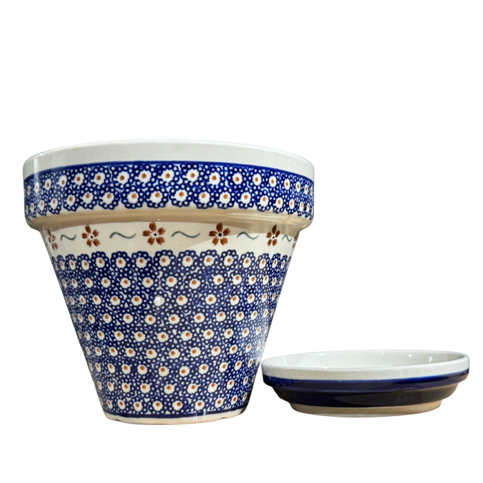 Ghiveci cu farfurie  Flowery ceramica smaltuita, pictat manual [6]