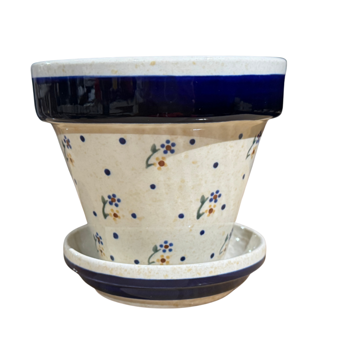 Ghiveci cu farfurie  Litttle Flowers ceramica smaltuita, pictat manual, 11,8 /2,8 x 14,0 / 11,8 cm [3]