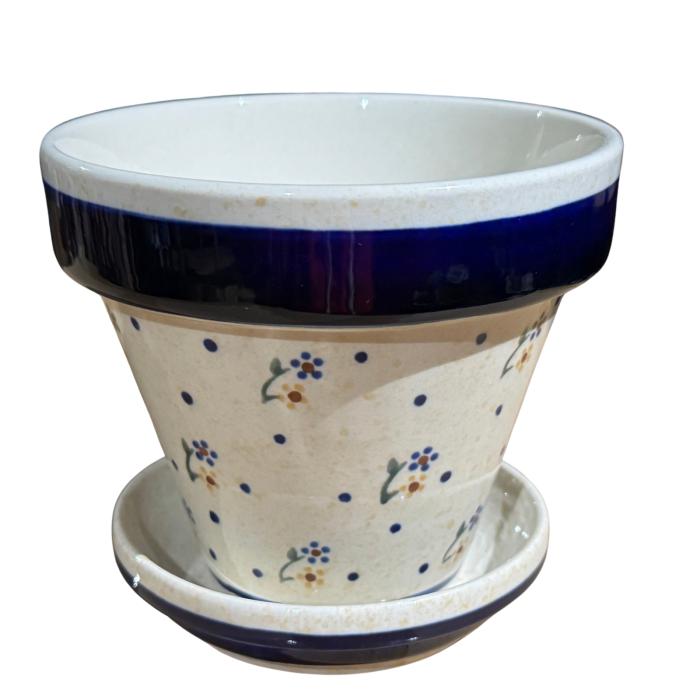 Ghiveci cu farfurie  Litttle Flowers ceramica smaltuita, pictat manual, 11,8 /2,8 x 14,0 / 11,8 cm [2]