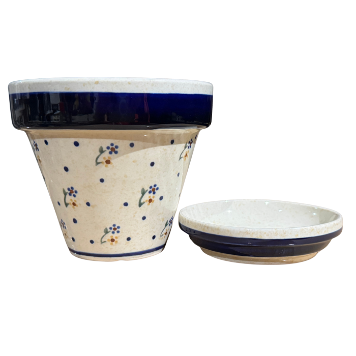 Ghiveci cu farfurie  Litttle Flowers ceramica smaltuita, pictat manual, 11,8 /2,8 x 14,0 / 11,8 cm [5]