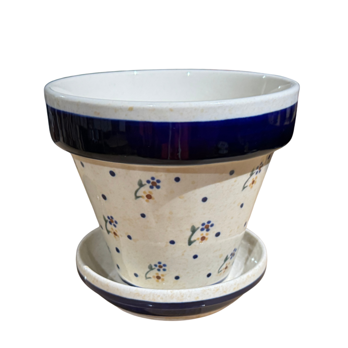 Ghiveci cu farfurie  Litttle Flowers ceramica smaltuita, pictat manual, 11,8 /2,8 x 14,0 / 11,8 cm [4]