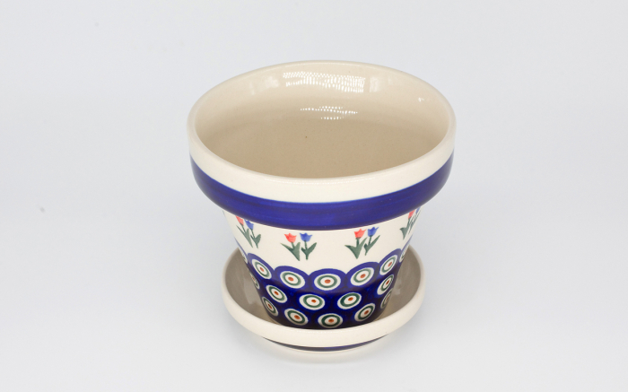 Ghiveci cu farfurie Tulips Pair, ceramica smaltuita, pictat manual, 11,8 /2,8 x 14,0 / 11,8 cm [3]