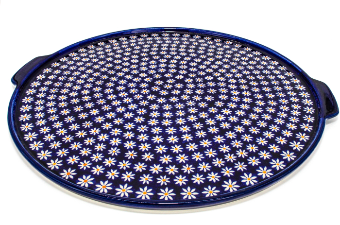 Piatra de copt pizza, Daisy Bouquet, ceramica smaltuita, pictata manual, diametru 40,0 x43,0 cm [2]