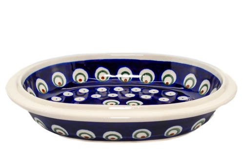 Platou / bol oval pentru servire Blue Peacock Eyes, ceramica smaltuita, pictat manual, 15,0 x 18,0 cm [2]