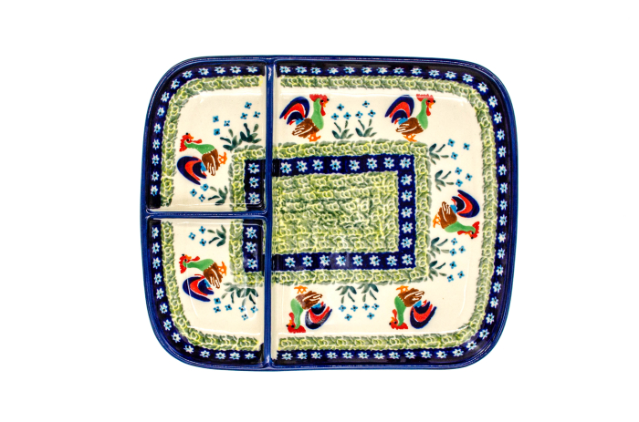 Platou ceramica Vintage Rooster, smaltuit, pictat manual, 25,0 x 21,0cm [4]