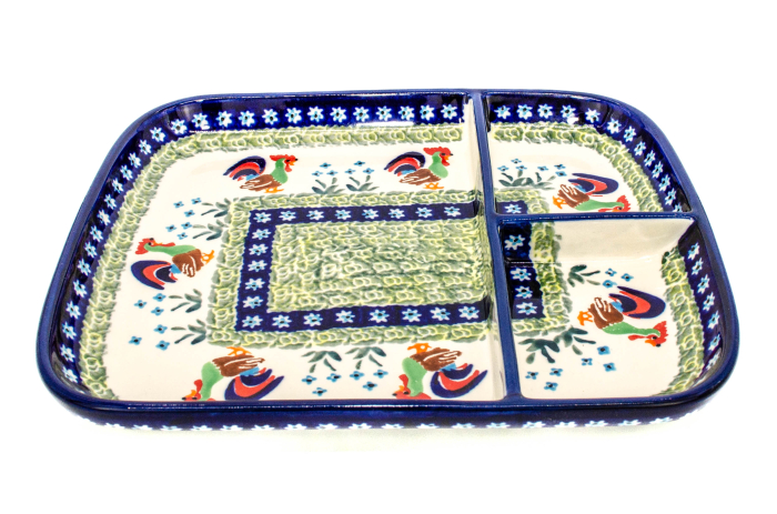 Platou ceramica Vintage Rooster, smaltuit, pictat manual, 25,0 x 21,0cm [2]