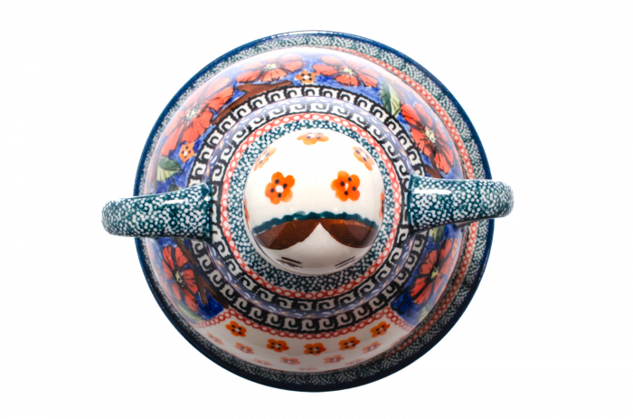 Platou cu capac  "figurina" pentru branzeturi / unt, Poppy Bouquet, ceramica smaltuita, pictata manual, 11,0 x 19,0 cm [10]