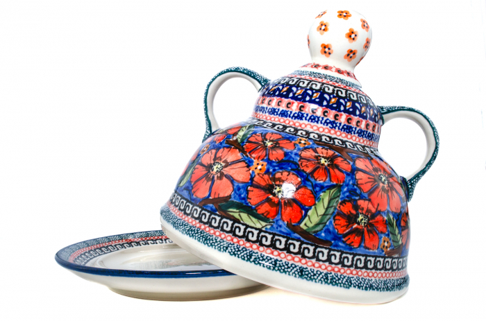 Platou cu capac  "figurina" pentru branzeturi / unt, Poppy Bouquet, ceramica smaltuita, pictata manual, 11,0 x 19,0 cm [7]