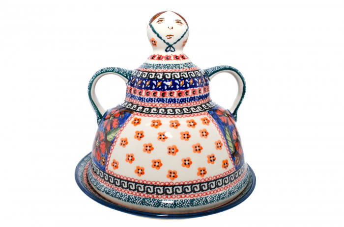 Platou cu capac  "figurina" pentru branzeturi / unt, Poppy Bouquet, ceramica smaltuita, pictata manual, 11,0 x 19,0 cm [2]