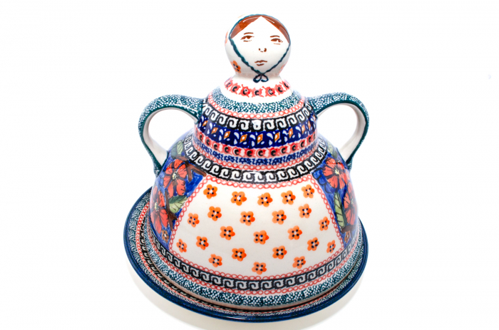 Platou cu capac  "figurina" pentru branzeturi / unt, Poppy Bouquet, ceramica smaltuita, pictata manual, 11,0 x 19,0 cm [5]