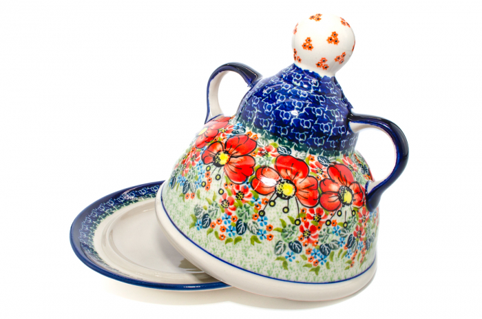 Platou cu capac  "figurina" pentru branzeturi / unt, Mother’s Garden, ceramica smaltuita, pictata manual, 11,0 x 19,0 cm [6]