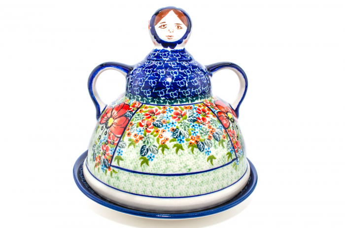 Platou cu capac  "figurina" pentru branzeturi / unt, Mother’s Garden, ceramica smaltuita, pictata manual, 11,0 x 19,0 cm [2]
