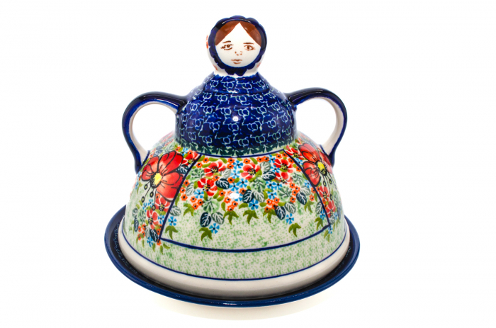 Platou cu capac  "figurina" pentru branzeturi / unt, Mother’s Garden, ceramica smaltuita, pictata manual, 11,0 x 19,0 cm [7]
