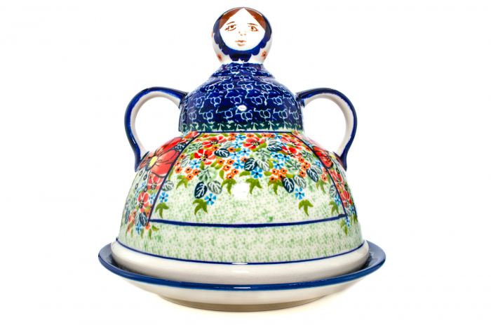 Platou cu capac  "figurina" pentru branzeturi / unt, Mother’s Garden, ceramica smaltuita, pictata manual, 11,0 x 19,0 cm [4]