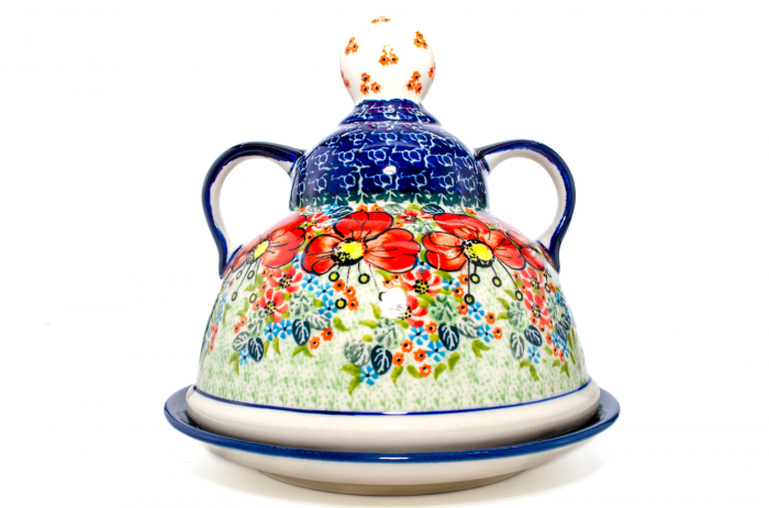 Platou cu capac  "figurina" pentru branzeturi / unt, Mother’s Garden, ceramica smaltuita, pictata manual, 11,0 x 19,0 cm [3]