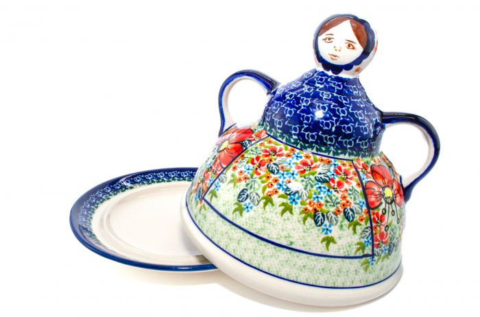 Platou cu capac  "figurina" pentru branzeturi / unt, Mother’s Garden, ceramica smaltuita, pictata manual, 11,0 x 19,0 cm [5]
