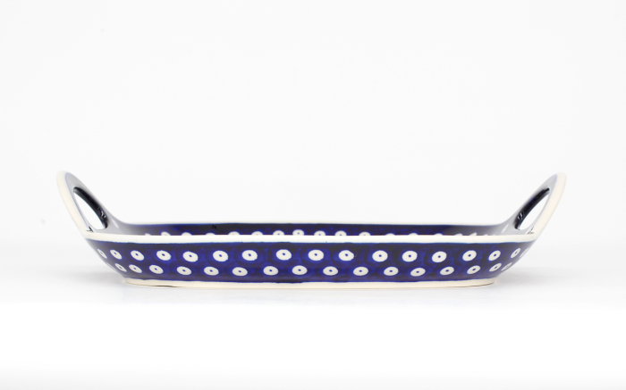 Platou dreptunghiular cu manere pentru servire Blue Eyes, ceramica smaltuita, pictat manual, 31,0 x 26,5 cm [4]