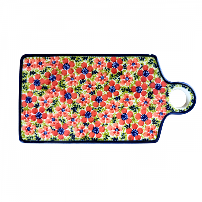 Platou dreptunghiular pentru branzeturi Fire Poppies, ceramica smaltuita, pictat manual, 14,3 x 28,5 cm [2]
