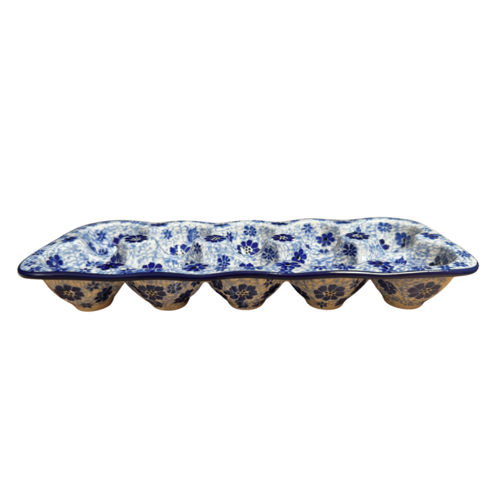 Platou dreptunghiular pentru oua Butterfly Dance, ceramica smaltuita, pictat manual [3]