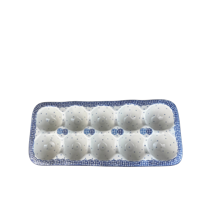 Platou dreptunghiular pentru oua Morning Glory, ceramica smaltuita, pictat manual [3]