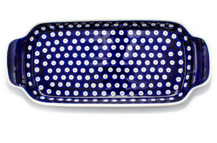 Platou dreptunghiular pentru servire Blue Eyes, ceramica smaltuita, pictat manual, 14,8 x 33,4 cm [4]