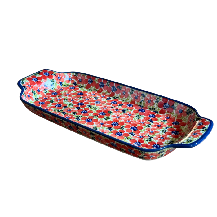 Platou dreptunghiular pentru servire Fire Poppies, ceramica smaltuita, pictat manual, 14,8 x 33,4 cm [2]
