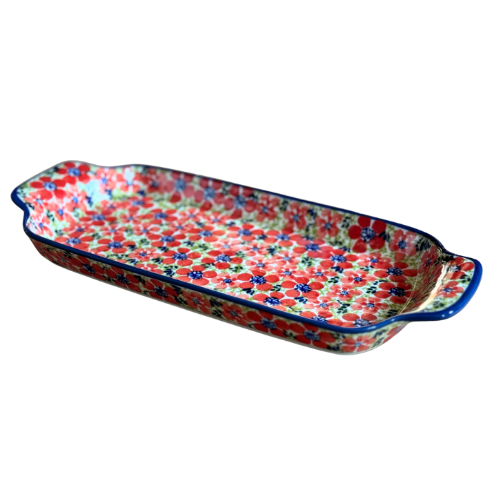 Platou dreptunghiular pentru servire Fire Poppies, ceramica smaltuita, pictat manual, 14,8 x 33,4 cm [3]