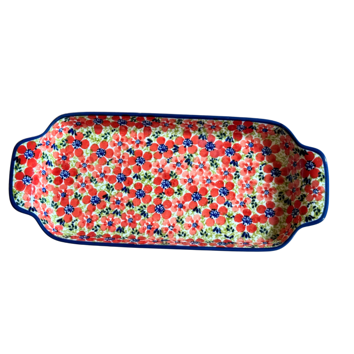 Platou dreptunghiular pentru servire Fire Poppies, ceramica smaltuita, pictat manual, 14,8 x 33,4 cm [5]