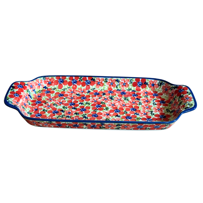 Platou dreptunghiular pentru servire Fire Poppies, ceramica smaltuita, pictat manual, 14,8 x 33,4 cm [4]