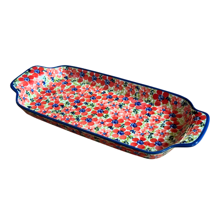 Platou dreptunghiular pentru servire Fire Poppies, ceramica smaltuita, pictat manual, 14,8 x 33,4 cm [6]