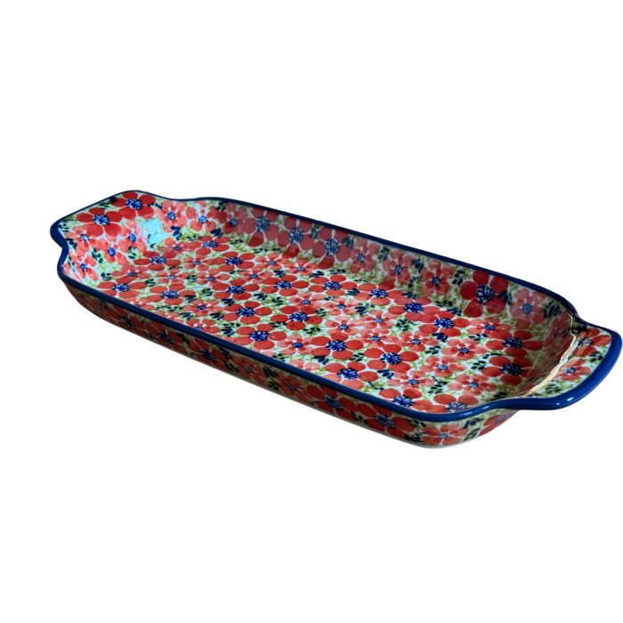 Platou dreptunghiular pentru servire Fire Poppies, ceramica smaltuita, pictat manual, 14,8 x 33,4 cm [7]