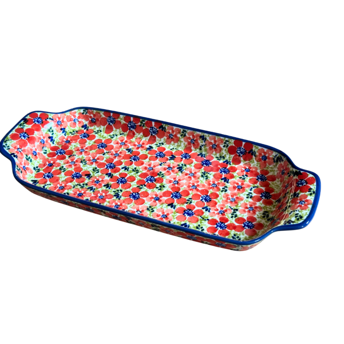 Platou dreptunghiular pentru servire Fire Poppies, ceramica smaltuita, pictat manual, 14,8 x 33,4 cm [1]