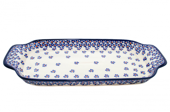 Platou dreptunghiular pentru servire Blue Field, ceramica smaltuita, pictat manual, 14,8 x 33,4 cm [6]