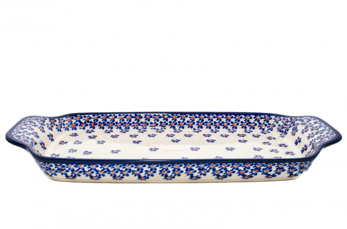 Platou dreptunghiular pentru servire Blue Field, ceramica smaltuita, pictat manual, 14,8 x 33,4 cm [5]