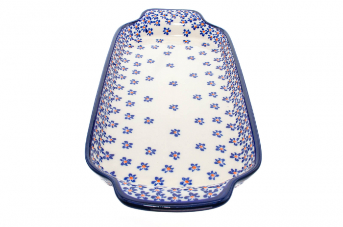 Platou dreptunghiular pentru servire Blue Field, ceramica smaltuita, pictat manual, 14,8 x 33,4 cm [4]