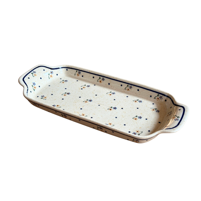 Platou dreptunghiular pentru servire Little Flowers, ceramica smaltuita, pictat manual, 14,8 x 33,4 cm [3]