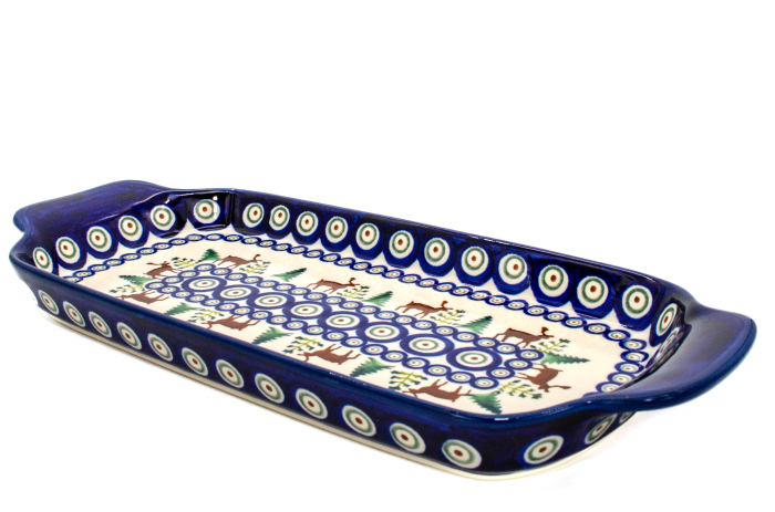 Platou dreptunghiular pentru servire Reindeer, ceramica smaltuita, pictat manual, 14,8 x 33,4 cm [6]