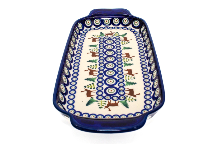 Platou dreptunghiular pentru servire Reindeer, ceramica smaltuita, pictat manual, 14,8 x 33,4 cm [2]