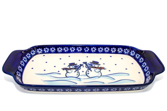 Platou dreptunghiular pentru servire Snowman Pair, ceramica smaltuita, pictat manual, 14,8 x 33,4 cm [2]