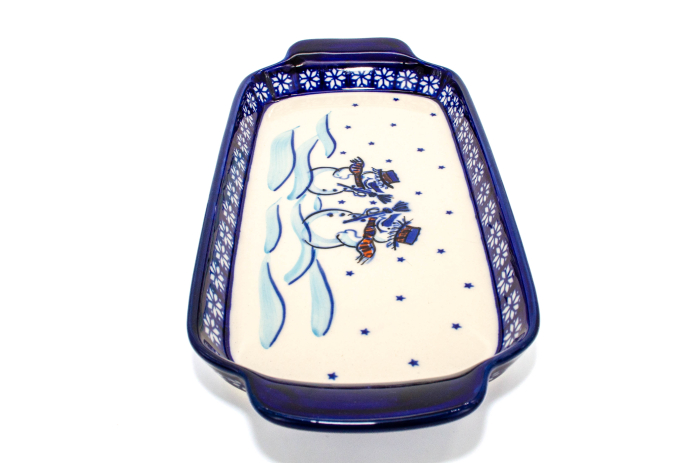 Platou dreptunghiular pentru servire Snowman Pair, ceramica smaltuita, pictat manual, 14,8 x 33,4 cm [3]