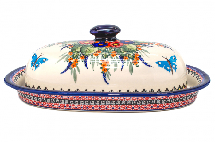 Platou oval cu capac pentru servire Poppy Fountain, ceramica smaltuita, pictat manual, 13,5 x 39,5 cm [5]