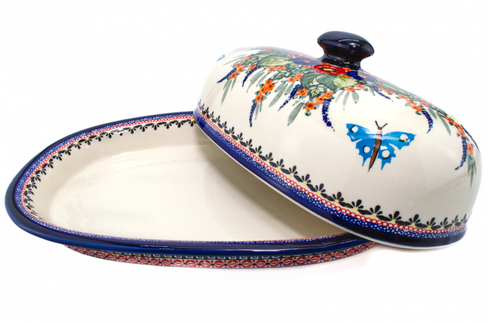 Platou oval cu capac pentru servire Poppy Fountain, ceramica smaltuita, pictat manual, 13,5 x 39,5 cm [4]