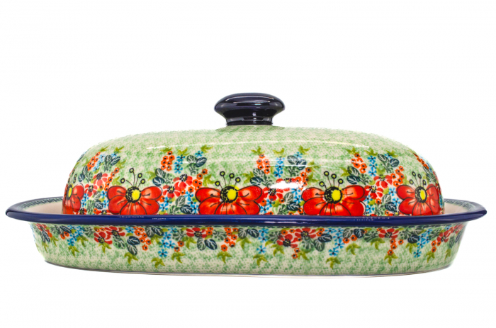Platou oval cu capac pentru servire Mother’s Garden, ceramica smaltuita, pictat manual, 13,5 x 39,5 cm [3]