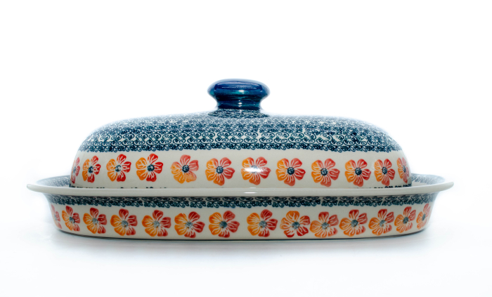 Platou oval cu capac pentru servire Poppy Rain, ceramica smaltuita, pictat manual, 13,5 x 39,5 cm [3]