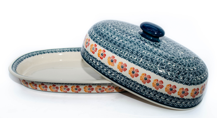 Platou oval cu capac pentru servire Poppy Rain, ceramica smaltuita, pictat manual, 13,5 x 39,5 cm [5]